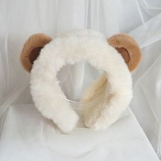 Sweet Bear Kawaii Winter Lolita Hat ON292 Adjustable Warm White Hat, Cute Soft White Hat, Playful Warm White Hat, Casual White Soft Hat, Casual Soft White Hat, Cute Soft Adjustable Hats, White Soft Winter Hat, Adjustable Cream Soft Hat, Adjustable Soft Cream Hat