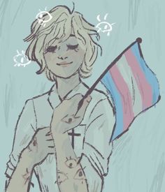 a drawing of a person holding a flag