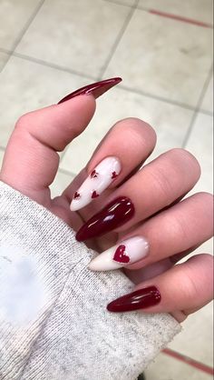 Red And White Nails, Red Manicure, Soft Nails, Heart Nails, Valentine's Day Nails, Valentines Nails, Cute Acrylic Nails, Acrylic Nail Designs