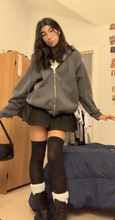 Hoodies With Skirts Outfit, Hoodie With A Skirt, Very Cute Outfits, Outfits With A Skirt, Skirt And Hoodie, Outfit Ideas Black Skirt, Hoodie Skirt Outfits, Outfit Ideas With Skirt, Skirt And Hoodie Outfit