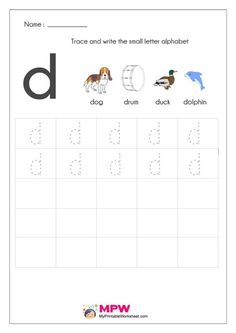 the letter d worksheet for children to learn how to write and draw letters