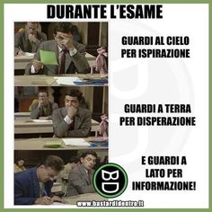 three pictures of men sitting at desks with papers in front of them and the caption'durane l'essame guardi al cielo per ispiriazone