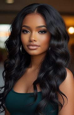 Beach Wave Black Women, Wattpad Novels, Bougie Hair, Weave Ideas, Black Hair Curls, Wigs Hairstyles, Body Wave Weave Hairstyles, Lacefront Wig, Black Wavy Hair