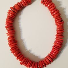 Coral Stone Bead Necklace. Gently Used And From A Smoke Free Home. Very Dressy Beads Red Rondelle Beaded Jewelry, Red Rondelle Jewelry With Large Beads, Handmade Red Rondelle Jewelry, Handmade Red Coral Round Beads, Handmade Red Coral Beads, Handmade Round Red Coral Beads, Red Rondelle Beaded Necklace, Single Strand, Red Rondelle Beaded Necklace Single Strand, Handmade Round Red Coral Beaded Necklaces