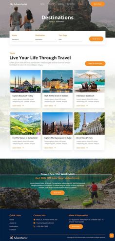 the landing page for travel website