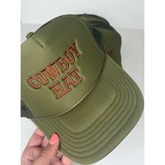 Green Cowboy Hat Embroidered Trucker Hat Snapback Olive Green One Size Nwt - New Boutique Item Western Boho Cowboy Cowgirl Yellowstone Coastal Trendy Green Hat With Embroidered Logo, Trendy Flat Brim Hat With Embroidered Logo, Trendy Adjustable Trucker Hat With Embroidered Logo, Embroidered Snapback Hat, Casual Trucker Hat With Embroidered Short Brim, Casual Embroidered Trucker Hat With Short Brim, Trendy Trucker Hat With Letter Embroidery, Trendy Embroidered Cap, Adjustable Trucker Hat With Letter Embroidery