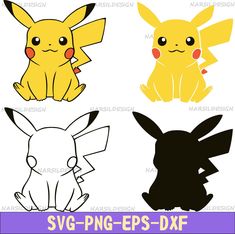 four different types of pikachu and eeps - dxf pokemon cut outs