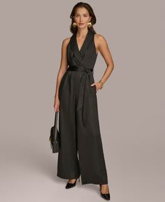 in stock Tie Waist Jumpsuit, Sneaker Dress Shoes, Women Shawl, Under Dress, Work Looks, Women Men Shoes, Donna Karan, Black Jumpsuit, Shawl Collar