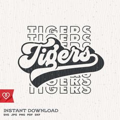 the detroit tigers logo is shown in this hand drawn tyural font design for t - shirts