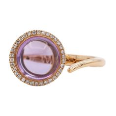 We are pleased to offer this Brand New Unworn Forever 18k Rose Gold Purple Amethyst & Diamond Cocktail Fashion Ring. This stunning ring features a 4.04ct cabochon cut natural purple amethyst accented by 0.145ctw round brilliant cut diamonds all set in 18k rose gold. The ring is size 7. The ring is brand new unworn. It makes a great addition to your jewelry collection or gift for that special someone! Purple Cocktails, Cocktail Fashion, Gold Cocktail Ring, Gold Cocktail, Diamond Settings, Amethyst Beads, Fashion Ring, Rings For Her, Round Brilliant Cut Diamond