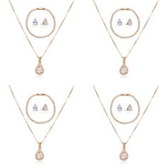 PRICES MAY VARY. ◆JEWELRY SET SIZE◆ The Necklace Chain Long 18"+2" Extender(45.7-50.8 CM) with Lobster Clasp,Pendant Size: 22.6*15.5 MM,The Earrings Size: 20.5*9.8 MM（Length Including Ear Hook）,The Bracelet Long 7"+2" Extender(17.7-22.8 CM) with Lobster Clasp,Total Weight:Approx 18 Grams(Net Weight Of a Set Of Products).（NOTE: Manual Measured, There Will Be A Little Different.Please Understand! Thank You Very Much!） ◆PRODUCT ATTRIBUTE◆ These Jewelry are Made of High Quality Eco-Friendly Copper,1 Gift For Wedding, Bridesmaid Jewelry Sets, Teardrop Necklace, Teardrop Pendant, Ear Hook, Gifts For Wedding Party, Bridesmaid Jewelry, Tennis Bracelet, Necklace Chain