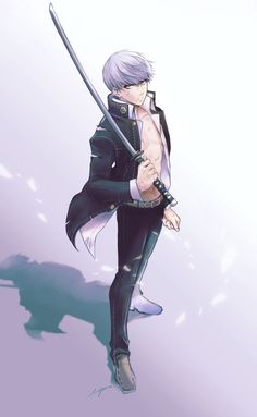 an anime character holding two swords in his hand