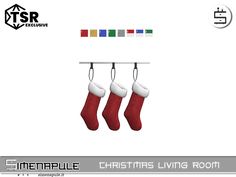 three christmas stockings hanging from a clothes line