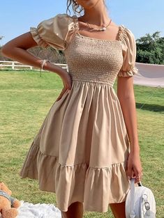 Cream Dresses Casual, Nice Casual Dresses, Cute Sun Dresses Short, Short Summer Dresses Casual, Pretty Sun Dresses, Teenage Dresses Casual, Short Dresses Casual Summer Cute Outfits, Casual Winter Dresses For Women, Simple Dress Outfits