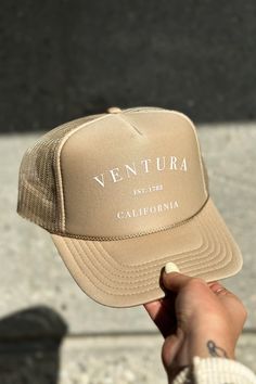 Represent the stunning and iconic city of Ventura in our new Ventura EST. 1782 Trucker Hat! Featuring a white lettering logo, foam front, mesh backing, and adjustable snapback. Size: ONE SIZE Material: 100% Polyester Imported Lettering Logo, Letter Logo, Trucker Hat, Mesh, Hats, White