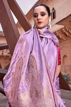 Lavender Borderless Soft Satin Silk Sarees | TST | The Silk Trend