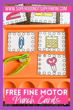 an orange tray filled with free fine motor punch cards