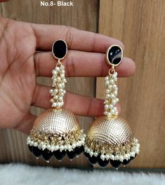 Dark Gold  jhumka earrings tikka set. Earrings length: 3.5 inches  (with drops)  Dome Size: 1.4 inches Black Meenakari Jewelry For Wedding, Black Jewelry With Latkans For Navratri, Black Chandbali Shaped Jhumkas For Festivals, Festive Black Chandbali Jhumkas, Traditional Black Earrings For Wedding, Black Chandbali Jhumkas For Festive Occasions, Black Temple Jewelry Earrings For Wedding, Traditional Black Round Jhumkas, Traditional Black Chandbali Jhumkas