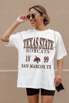 Whether you're cheering on your team from the sidelines or enjoying the festivities at the tailgate, our Texas State Bobcats Unity Oversized Crewneck Teeis sure to keep you looking and feeling fabulous all season long. Join the fashion game and make every game day unforgettable! Texas State Bobcats, Oversized Crewneck, Texas State, Fashion Games, Texas, Perfect Fit, Crew Neck