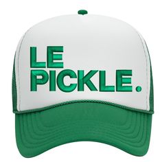 Thank you for choosing our shop for personalized products. We always provide the best quality products and high-end embroidery quality. Our current apparel and hat processing time is 3 - 7 business days. You can change your Le Pickle. color. The last photo on the listing is our thread color options.  Embroidered Pickleball Hat- Structured Foam Front - Mesh Back Available In Different Colors! Hat Material 100% Polyester  Structured Firm Front Panel  5-panel cap Seamless Foam Front Panel with Lining Slight Curved Visor 6 Rows of Stitching on the Visor Matching Fabric Undervisor Matching Color Sweatband Plastic Adjustable Snap Please let me if you have any questions. Green Trucker Baseball Cap Six-panel, Six-panel Trucker Hat With Embroidered Logo For Sports Events, Green 5-panel Baseball Cap With Embroidered Logo, Green Baseball Cap For Sports Events, Green Six-panel Snapback Hat For Sports Events, Green Six-panel Snapback Hat For Sports, Green Embroidered Logo 5-panel Baseball Cap, Green 5-panel Snapback Hat For Sports Events, Green Embroidered 5-panel Baseball Cap