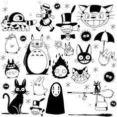 an assortment of cartoon characters drawn in black and white with text that reads, milk night