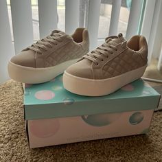 These Super Cute Platform Quilted Suede Like Sneaks Are Brand Spanking New. Never Even Tried On. All Packaging Within Sneakers Not Even Removed. Order During A Sale To Match A White Pair I Had Previously Ordered. Sadly I Did Now Pay Attention To Size And Ordered 5.5 Instead Of 6.5 Doo Comes With All Original Packaging And Box. Box And Sneakers In New Condition. Accepting Offers Nwt Platforms Sneakers Tan Suede Soda Shoes Laces New Box New Everything “Shop Hopes” Trendy Beige Synthetic Sneakers, Shoes Laces, Platforms Sneakers, Soda Shoes, Tan Suede, Platform Sneakers, Pay Attention, Shoe Laces, Packaging