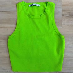 Brand New! Never Been Worn, Great Condition. Knit, Cropped, Lime Green, Highlighter Green, Sweater, Tank Brand Zara Size Small Lime Green Crop Top Outfit, Zara Stretch Casual Knit Top, Zara Casual Stretch Knit Top, Zara Stretch Knit Top Casual, Chic Green Knit Crop Top, Zara Green Casual Tank Top, Trendy Green Knit Tank Top, Zara Sleeveless Knitted Top, Zara Knitted Sleeveless Top