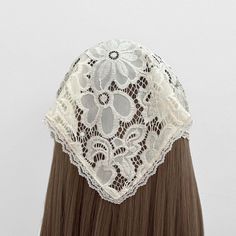 Cream light beige lightweight sheer lace triangle hair scarf. Chic lace design. Comfortable and keeps the hair out of your face. One Adult Size Fits 22-26 Inch head Triangle is 10.5 inches long from longest point Care Info Hand wash or machine wash on delicate in cold water. Do not wring. Lay the headband flat to dry. Headband Flat, Triangle Hair Scarf, Scarf Hair Wrap, Triangle Hair, Wrap Hair, Scarf Hair, Elastic Headband, Hair Scarf, Elastic Headbands