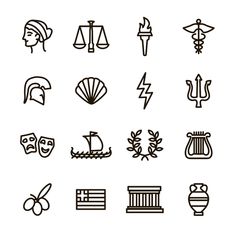 the icons for different types of things in black and white are shown on a white background