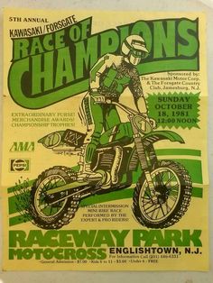 a poster for the race of champions featuring a man on a dirtbike