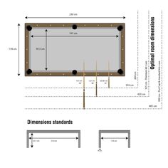 a pool table with measurements and measurements for it