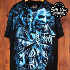 Slipknot The Devil In I - AOP all over print New Vintage Band T-Shirt (Front View) - Vintage Band Shirts Grunge Style Cotton T-shirt With All Over Print, Cotton Sublimation Design Shirt For Fan Merchandise, Blue Graphic Print T-shirt For Festivals, Slipknot T Shirt, Band Merch Ideas, Vintage Band Shirts, Vintage Band T Shirts, Alternative Metal, Band T Shirts