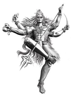 a drawing of the hindu god with his arms outstretched and two swords in one hand