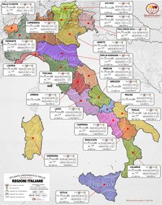 a map showing the locations of different wineries in italy, with names and descriptions