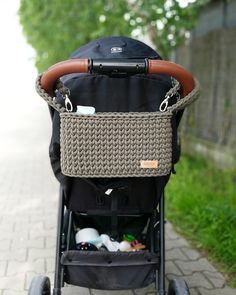 a stroller with a basket on the back