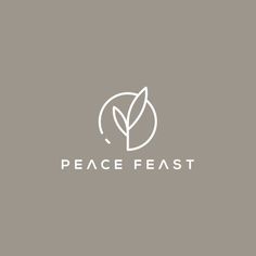 the peace feast logo is shown in white on a gray background, with a green leaf