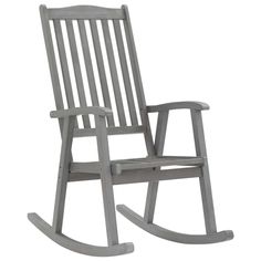 The vintage wooden rocking chair features a timeless design and is meant to be a practical addition to any decor. This rocking chair, made of solid acacia wood, stands out with its durability and weather-resistance. The high backrest adds to the additional seating comfort. You can place the rocking armchair in your living room or outdoor patio to enjoy great books and a cup of coffee. Material: Solid acacia wood with gray wash finish Dimensions: 22.4" x 39.4" x 46.1" (W x D x H) Assembly required: Yes Cushion included: No Rocking Armchair, Wooden Rocking Chairs, Wood Rocking Chair, Chaise Cantilever, Patio Rocking Chairs, Rocker Chairs, Outdoor Rocking Chairs, Rocker Recliners, Camping Chairs