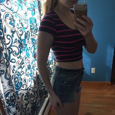 So Cute With High Waisted Shorts! Never Worn Out Sheer Lace Shirt, Alexa Vega, Sheer Crop Top, Velvet Crop Top, Flannel Women, Summer Crop Tops, Striped Crop Top, Floral Crop Tops, Lace Crop Tops