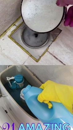 two pictures showing the same cleaning process in different stages of being cleaned and disinfected