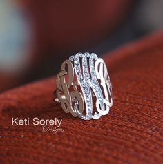 Monogram Initials Ring With CZ Stones - Customize It With Your Initials - 10K / 14K / 18K Solid Gold, Silver - Two Tone Ring Pretty Monograms, Two Tone Ring, Monogram Ring, Name Initials, Gold Fashion Necklace, Initial Ring, Monogram Initials, Cz Stone, Rings Statement