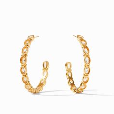 EAR-GPL CZ Monaco Hoop - Large Wearing Pearls, Julie Vos, Golden Logo, Station Necklace, Luxe Gifts, Pearl Size, Crystal Pearls, Gold Hoop, Mykonos