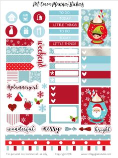 the christmas planner stickers are red, white and blue