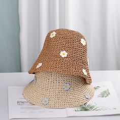 Material Straw size 56-58cm Spring Outdoor Brown Bucket Hat, Casual Brown Straw Cap, Casual Brown Crochet Hat With Flat Brim, Brown Crochet Hat For Spring Outdoor, Beige Straw Bucket Hat For Outdoor, Outdoor Beige Straw Bucket Hat, Cottagecore Hat, Woman Hat, Fall Wardrobe Essentials