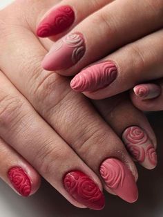 Christmas sweater pattern nail art. Red Rose Nail Design, Pink Rose Nails, Rose Nail Designs, Ugly Christmas Sweater Nails, Christmas Nail Designs Holiday, Sweater Nail Art, Rose Nail Design, Christmas Sweater Nails, Rose Nail Art