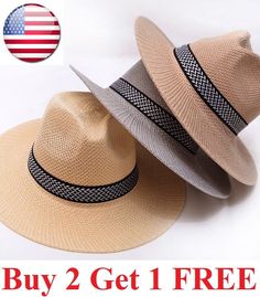 Feature: Buy 2 Get 1 FREE.  You must add 3 to the cart to receive the free one. A hat very suitable for outdoor use Brand new, Fashion Design and high Quality. Size: One size fit the head size 56-58cm Gender:Men Women Hat circumference:56cm-58cm brim 8cm Material: Polyester Introduction:  Please note that these are manual measurements. Please allow for small variations. Traditional style with soft quilted inner lining, Stylish look and high end quality Hat. Combining top quality, functionality and unmatched style, they are this season must-have. Package Content: 1PC Hat Summer Straw Hat, Wide Brim Fedora, Sun Cap, Men Beach, Casual Hat, Hat For Man, Beach Hat, Wide Brimmed Hats, Fedora Hat