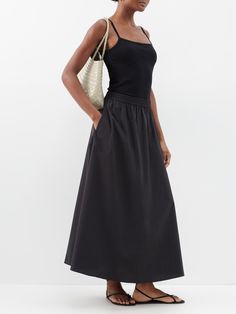 Black Relaxed EVeryday organic-cotton poplin maxi skirt | Matteau | MATCHES US Maxi Skirt Outfit Ideas, Maxi Skirt Outfit, Skirt Outfit Ideas, Maxi Skirt Outfits, Skirt Outfit, Skirt Outfits