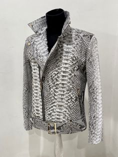 DRAGON SNAKESKIN BIKER JACKET FOR MAN This jacket was made of KING (DRAGON) python leather. This type of leather is very rare and more expensive than other types. This leather has the biggest flakes among all types of python leather. PREMIUM QUALITY LUXURY STYLE Outside: GENUINE KING PYTHON LEATHER  Accessories: golden color (please see the photo). *All our products are 100% handmade, we always try to create interesting ideas to make your style unique. *We use only the highest quality materials Luxury Long Sleeve Biker Jacket For Motorcycling, Luxury Custom Fit Men's Outerwear, King Dragon, Jacket For Man, Mens Fashion Coat, Best Leather Jackets, Motorcycle Jacket Mens, Accessories Silver, Interesting Ideas