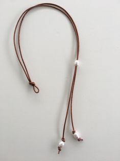 Leather Beaded Necklace, Neutral Jewelry, Braided Leather Necklace, Pearl Lariat Necklace, Pearl Lariat, Copper Brown, Saint Augustine, Rustic Jewelry, Pearl Leather