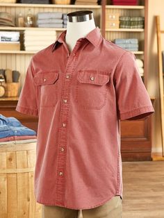 This Prewashed Solid Canvas Short-Sleeve Shirt May Seem Like a Softie, But It's Plenty Tough, Too Spring Outdoor Cotton Shirt, Relaxed Fit Button-up Top For Outdoor, Outdoor Cotton Shirt, Solid Cotton Outdoor Shirt, Spring Outdoor Short Sleeve Cotton Shirt, Spring Outdoor Cotton Camp Shirt, Cotton Short Sleeve Shirt For Spring Outdoor, Outdoor Solid Cotton Shirt, Relaxed Fit Short Sleeve Shirt For Spring Outdoor