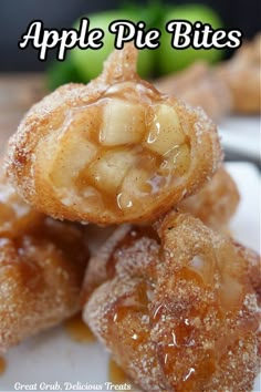 apple pie bites stacked on top of each other with the title overlay above it